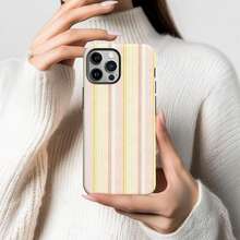 Soft Striped Phone Case, Retro Aesthetic Yellow & Pink Minimalist Style, Compatible With IPhone 17 16 15 14 13 12 11 Pro Max - Multicolor - View 4