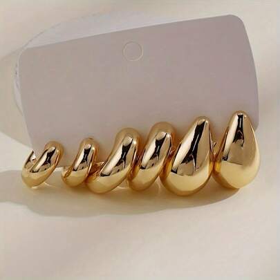 3 Pairs Fashionable Minimalist CCB Water Drop Earrings Set, Suitable For Daily Wear Or Festivals