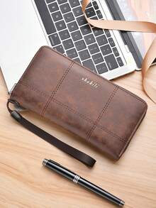 男士长款拉链钱包，大容量多卡位皮革拼接手拿包，时尚商务休闲 - 彩色 - 查看 9