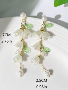 1 Pair Faux Pearl Lily Of The Valley Tassel Dangle Earrings For Women - Multicolor - View 4