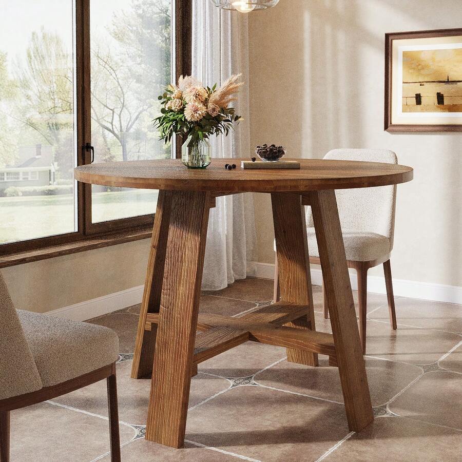 LITTLE TREE 39.4" Round Conference Table For 2–4 People, Solid Wood Meeting Table With Natural Wood Grain, Business Seminar Desk For Conference Room, Home Office - A - Xem 1