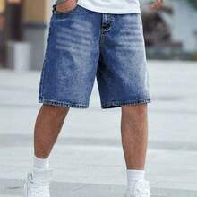 Quần short denim ống đứng dáng ôm vừa vặn màu xanh thép sáng phong cách Châu Âu & Mỹ dành cho thanh thiếu niên - Rửa trung bình - Xem 6