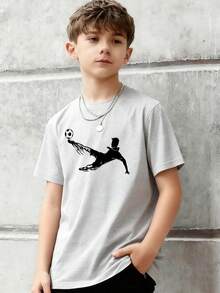 男童休闲印花圆领短袖T恤，夏季上衣 - 淺灰色 - 查看 8