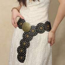 Vintage Metal Punk Waist Belt For Women, Retro American Western Style Colorblock Round Rivet Waist Strap Accessory For Dress, Polka Dot Bohemian PU Leather - bánh tròn - Xem 6