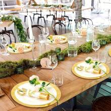 100/50/25/10个金色加厚可重复使用餐盘，甜点盘，蛋糕盘，优雅抛光金属边，防水耐用，一次性餐盘，适用于野餐、晚餐、派对、情人节、开胃菜 - 金色 - 查看 9