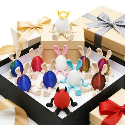 3D打印复活节兔子彩蛋展示架 - 可移动兔子模型，创意旋转桌面摆件，新颖春季家居办公装饰