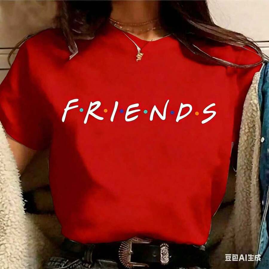 Refreshing SummerFashion Friends TV Show Funny Cartoon T Shirt Women Graphic Best Friends Harajuku T-Shirt Korean Style Tshirt Top Female 2026 - 紅色 - 查看 1