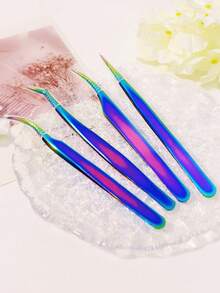 4件套彩色不锈钢镊子套装，专业精准睫毛工具，绚丽彩虹色，美容师套装，睫毛镊子，卧室、梳妆台必备，经济实惠的化妆工具，旅行必备，节日礼物，女士礼物，母亲节礼物 - 彩色 - 查看 4