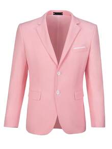 Men's Solid Color Long Sleeve Lapel Front Button Business Wedding Casual Lapel Blazer Formal Dress Two Button Business Casual Elegant Slim Fit Suit - 粉色 - 查看 2