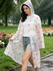 1pc Maple Leaf Print Semi-Transparent Raincoat, Full Print Hiking Raincoat, Thickened Cycling Travel Fashion EVA Adult Rainwear - Women's Raincoat - View 11