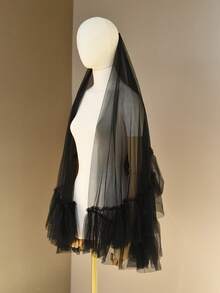 1 Pc Bridal Short Veil With Ruffled Multi-Layer Lace, White, Black Or Nude Tulle Puff For Photo Shoot Fall Clothes For Women Valentine's Day Accessories - V183 - View 14