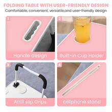 Lap Desk For Laptop Bed Trays For Eating And Laptops Bed Table Tray Breakfast In Bed Tray With Legs Lap Trays For Adults Lap Table Laptop Stand TV Trays For Bed With Cup Holder - Hồng - Xem 6