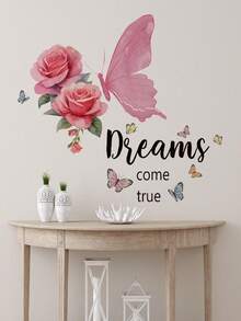 1pc Cute Fairy Butterfly, Butterfly With English Text, Romantic Pink Flower Butterfly, Blue Moon Rabbit Cartoon Wall Sticker, Suitable For Bedroom, Study, Living Room, Dining Room, PVC Self-Adhesive Removable Wall Decal - Multiple Styles - View 4