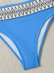 Purple Personalized Ribbon Patchwork Holiday Women Swimsuit Set - Blue - View 4