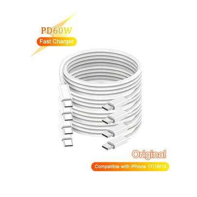 화이트 PVC 4개/3개/2개/1개 60W 고속 충전 데이터 케이블 타입 C 충전기, 아이폰 17/16/15 호환, 삼성 S25/S24/S23/S22 호환; 게임 및 헤드폰 액세서리에 적합, 고속 충전 및 데이터 동기화 지원, 가정, 사무실 및 여행용으로 훌륭함, 선물 축하