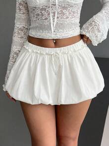 女士白色灯笼裙 - 休闲街头风，日常休闲，时尚都市造型，海滩度假，夏季派对，休闲聚会，夏季郊游，简约设计 - 白色 - 查看 5