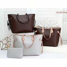 Classic New Letter Pattern Checkered Bag Shopping Bag Mother Bag Tote Bag Shoulder Bag Handbag Fashionable And Versatile - 棕色 - 查看 2
