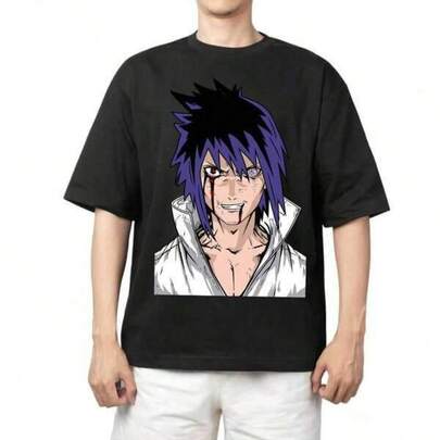 Sommar Casual Herr-T-shirt i Ren Bomull Áo Thun Wibu Uchiha Sasuke 4 - Kortärmad Rund Halsad Casual Topp, Lätt Sommar- & Vårtröja, Maskintvättbar, Dam-T-shirts, Casual Klädsel, Edgy Mode, Avslappnad Passform Skjorta Lämplig Att Bära Under Julen
