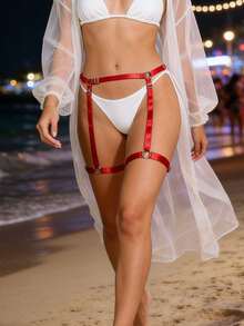 Women Harness Garter Belt Punk Body Chain Belt Lingerie Goth Bondage Elastic Suspender Belt Rave Garters - Red LP-428R - View 4