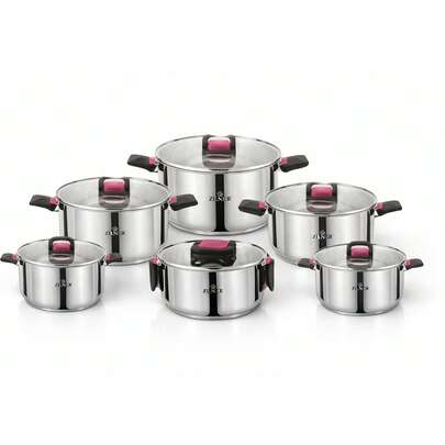 ZESTAW GARNKÓW KOMPLET GARNKI SREBRNE 12 EL. INDUKCJA GAZ ZILNER PREMIUM