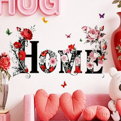 浪漫家居墙贴，饰以红色牡丹花图案，可移除壁画墙贴，适用于客厅、餐厅、卧室、玄关等家居装饰