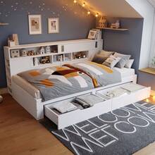 Kids Bed Frames, Headboards & Footboards - White + MDF + 90cm*200cm - View 1