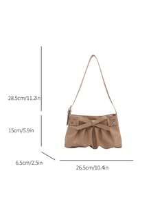 New Autumn/Winter Fashion Versatile Personality Pleated Bow Decor Women's Handbag, Elegant Gentle Sweet Style, Suitable For Shopping, Wallet, Shopping, Young Women, College Students, Newlyweds, White-Collar. Ideal For Office, School, Work, Business, Commuting, Outdoor Activities, Travel, Outings And Other Occasions. - Khaki - View 8