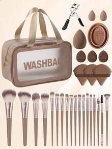 30PCS Makeup Tools Set Including:18PCS Makeup Brush Set+1pc Multi-Functional Zipper Toiletry And Cosmetic Bag Waterproof+3PCS Triangle Powder Puffs+3PCS Mini Air Cushion Powder Puffs+1pc Makeup Sponges+1pc Makeup Brush Cleaning Tools+2PCS Mini Makeup Sponges+1pc Eyelash Curler,All-In-One & Beginner-Friendly | Travel-Ready & Gift-Ready | Perfect For Newbies/Her - Multicolor - View 12