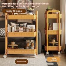 多功能家居收纳推车，适用于客厅和浴室，可移动式置物架，带锁定脚轮，适合卧室、厨房角落、手工区和沙龙等场所，是存放书籍、零食、化妆品、毛巾、洗漱用品、配件和办公用品的理想之选，有效利用空间，减少杂乱，移动轻松便捷，经久耐用的现代设计，外观优雅。 - 高貴黃 - 查看 5