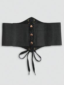 1 件女士黑色蕾丝束腰，性感哥特风格，适合万圣节派对或日常通勤装 - 黑色 - 查看 5