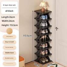 1 pieza Estantería vertical para zapatos de 9/6/3 niveles, organizador de zapatos estrecho que ahorra espacio, estantería pequeña para zapatos DIY independiente para entrada, armario, pasillo, fácil de montar, estructura estable, material de plástico negro y blanco - Multicolor - Ver 13