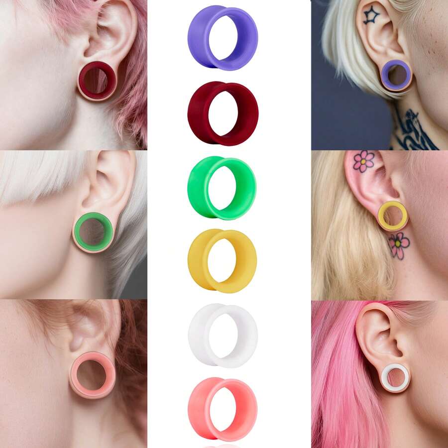 12个/8个装 细圆朋克风 8-19mm PLA耳扩，简约时尚个性化耳塞穿刺饰品 女士新款 - round - 查看 1