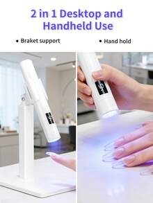 XEIJAYI 1pc White Handheld Nail Lamp With Screen Display Stand, 360 Degree Rotatable Multi-Functional Stand, Can Hold Nail Stickers Heating Lamp, With Lamp Holder - White - View 6