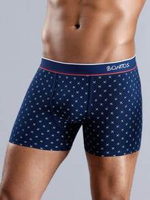 4条装飞机图案男士平角内裤，字母腰带，中腰短裤（随机不对称印花） - 彩色 - 查看 8