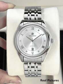 1pc Pablo Raez Men's Watch Original Charming Wristwatch High Quality Popular Brand Brand New Luxury IPS Silver Non-Fading Stainless Steel Bracelet Summer Accessory Waterproof 50m Minimalist Calendar Clock Men's Casual Fashion Quartz Watch Metal Hands Roman Numeral Scale Black High-End Business Men's Watch Suitable For Daily Use Father's Day Boyfriend Gift Graduation Wedding Birthday Gift - Silver - View 8