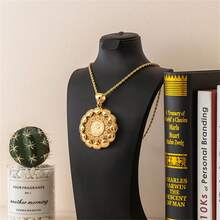 1pc Women's Gold Plated Necklace, Hollow Pattern Carved Pendant, 60cm Braided Chain, Algerian Traditional Wedding Accessory - Golden - View 16