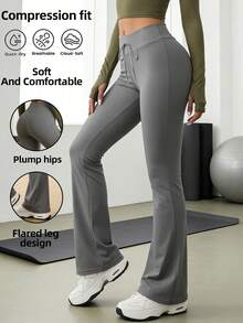 Quần ống loe nữ, quần legging yoga nữ mềm mại, kiểu dáng thanh lịch, thích hợp mặc hàng ngày khi đi bộ đường dài, du lịch, leo núi, chạy bộ và đạp xe. - Xám - Xem 1