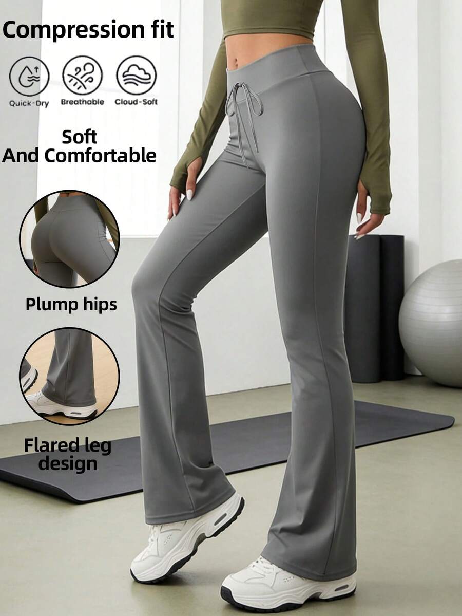 Quần ống loe nữ, quần legging yoga nữ mềm mại, kiểu dáng thanh lịch, thích hợp mặc hàng ngày khi đi bộ đường dài, du lịch, leo núi, chạy bộ và đạp xe. - Xám - Xem 1