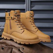 Men's High Top Combat Boots - Lace-Up Side Zipper Thick Sole Tactical Boots For Outdoor/Casual - Brown - View 3