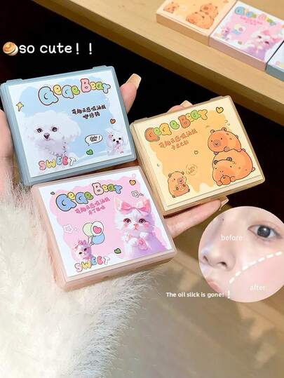 Papier pochłaniający sebum z pudrem i lusterkiem, przenośne, letnie, odświeżające olejki do twarzy i kosmetyki do makijażu