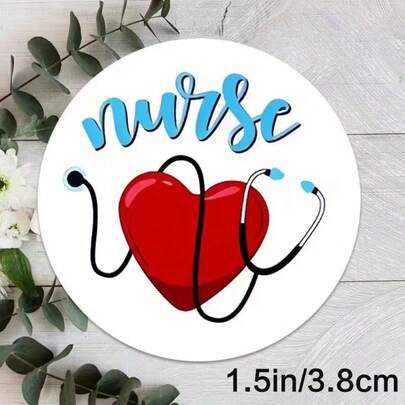 96 pezzi Adesivi rotondi da 1,5x1,5 pollici, Adesivi per la Settimana degli Infermieri, Adesivi Medicali, Adesivi di Ringraziamento, Design con Stetoscopio a Cuore Rosso, Tema di Apprezzamento per gli Infermieri, Adesivi a Tema Ospedaliero, Etichette per Confezioni Regalo