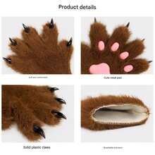 1pair Cute Plush Cat Paw Gloves, Soft Furry Winter Mittens Cosplay Costume Accessories, Furry Costume, Therian Paws, Cartoon Animal Claw Hand Warmers, Fluffy Plush Paw Shaped Gloves For Christmas, Party, Or Daily Warm Wear - Multicolor - View 4