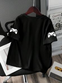 Áo thun tay ngắn cổ tròn rộng rãi, thoải mái, in khẩu hiệu dành cho bé trai tuổi teen - màu đen - Xem 3