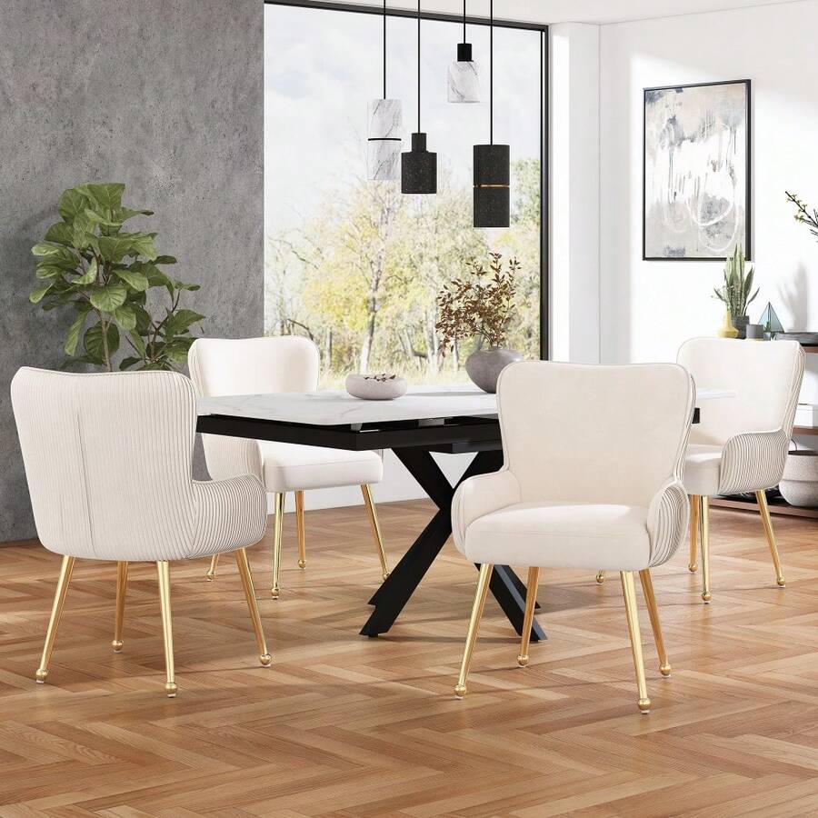 Dining Chairs - Beige+Gold + Velvet-1 - View 1