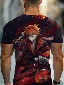 Men'S Short-Sleeve 3D Anime Print T-Shirt Made Of Lightweight, Perfect For Casual Wear At Home, The Office, Or While Traveling. Features A Comfortable And Breathable Design In Red And Black, Ideal For Everyday Use - màu đen - Xem 2