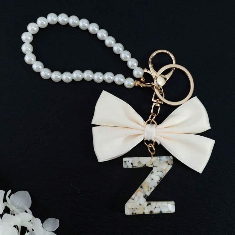 Cute Initial Letter Keyrings White Keychen,Capital Alphabet Gold Foil Resin Keychain Charm With Butterfly Tassel Pendant,Fashion Key Chain For Women Gift Purse Bag Handbag Decor,Father's Day Mother's Day Birthday Gift Thanksgiving And Christmas Day Holiday Gifts - Bow - View 11