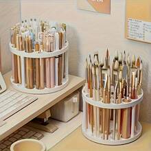 Hộp đựng cọ xoay 360° - Hộp đựng bằng nhựa màu trắng thời trang, thích hợp để đựng cọ vẽ, văn phòng phẩm và dụng cụ trang điểm, phụ kiện bàn làm việc tiết kiệm không gian với thiết kế bóng bẩy, vật dụng thiết yếu cho bàn trang điểm, văn phòng và studio nghệ thuật. - Màu trắng (Kiểu A) - Xem 8