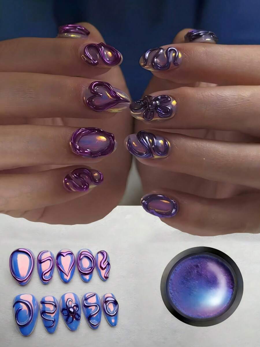 Set de 8 colores de polvo de uñas cromado holográfico, pigmento de perla aurora, calidad premium para salón de uñas y decoración, 1g por frasco - Multicolor - Ver 1