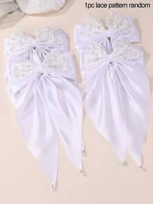 1件女士优雅法式白色蕾丝珍珠双层大蝴蝶结发夹，适合日常、节日、派对、婚礼、订婚、伴娘佩戴（蕾丝图案随机） - 白色 - 查看 9