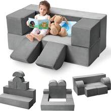 Sofá modular de Juego para niños, 6 Piezas, sofá modular para Sala de Juegos, sofá modular de Espuma para niños, sofá Convertible con Funda extraíble, Color Rosa - Gris - Ver 8
